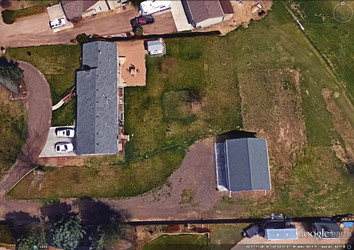 Aerial Google Earth photo of the property in 2015, after the cleanup and shop construction